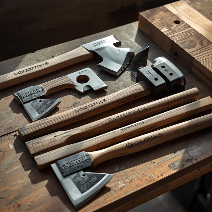 Hachas y machetes de mano para corte rudo, jardinería y trabajos forestales, con mangos de madera o fibra de vidrio y repuestos disponibles.