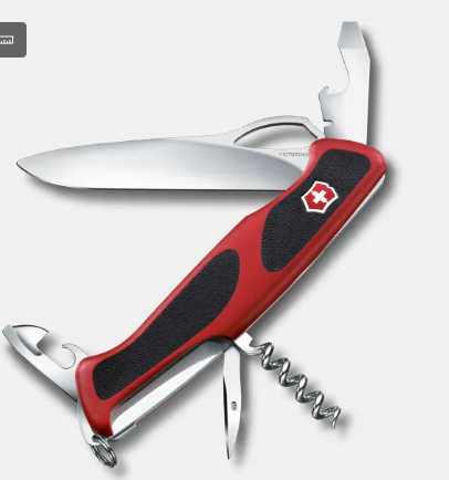 Navaja RangerGrip 61, 11 funciones, 130mm, cachas doble componente, rojo/negro