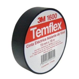 CINTA AISLAR ELECTRICA TEMFLEX 3M NEGRA 1600 19MMX18MT