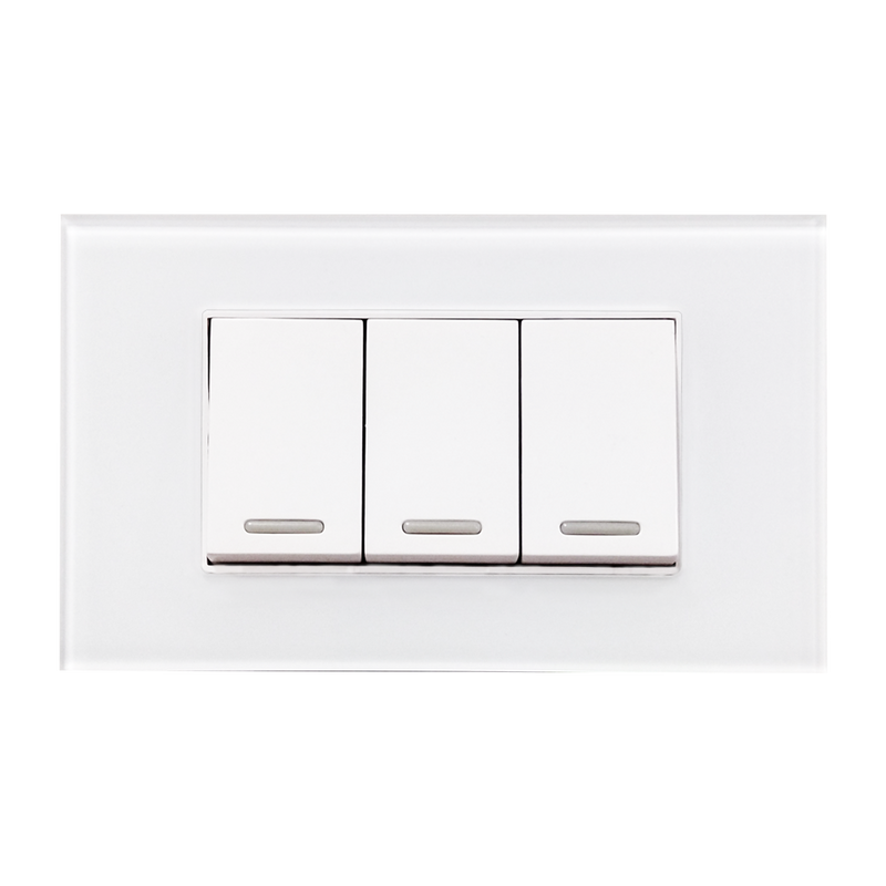 APAGADOR TRIPLE CON PLACA DE ACRILICO BLANCA 24MM