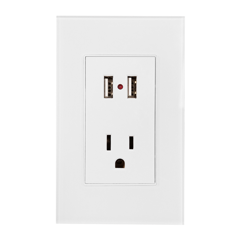 CONTACTO Y DOS ENTRADAS USB CON PLACA DE ACRILICO BLANCA