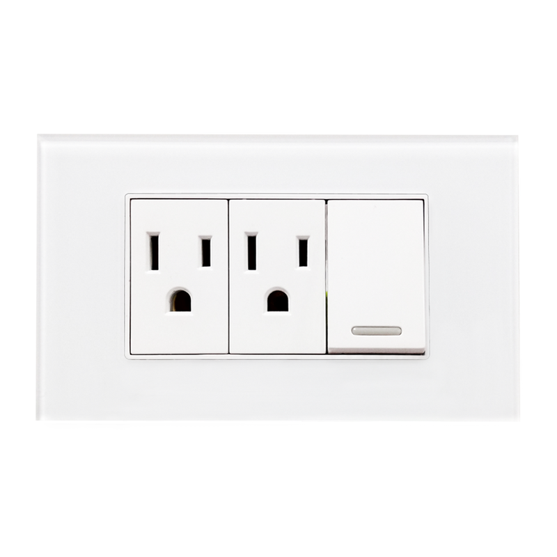 APAGADOR Y CONTACTO DOBLE DE 24MM C/ PLACA DE ACRILICO BCA