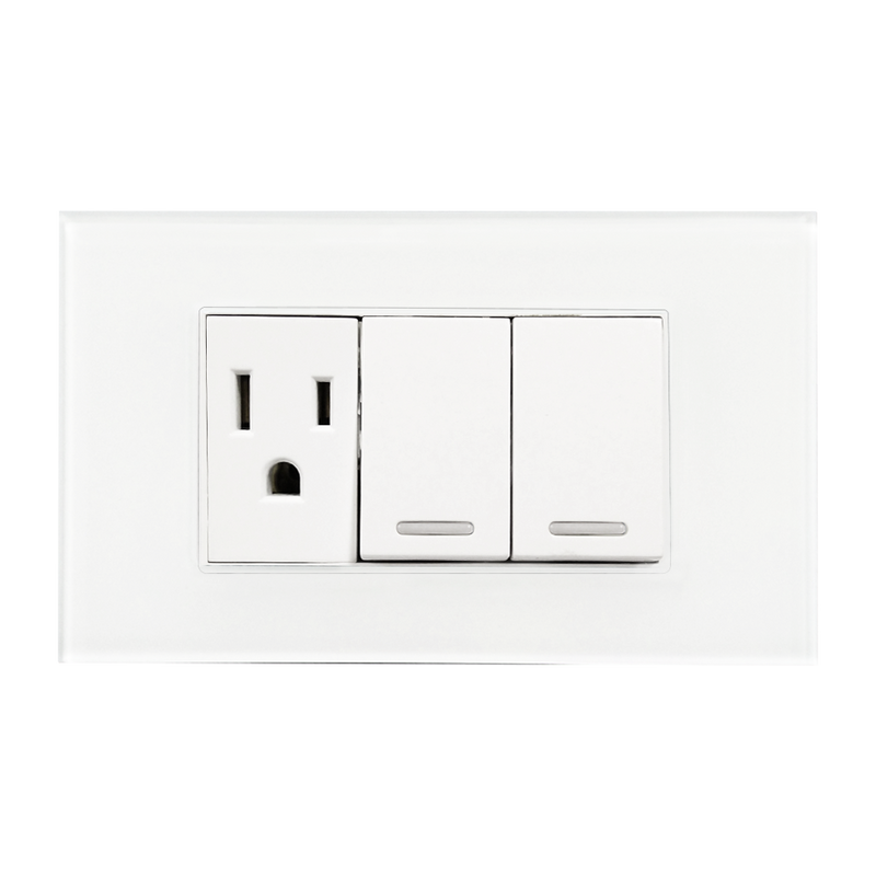 APAGADOR DOBLE Y CONTACTO  DE 24MM C/ PLACA DE ACRILICO BCA