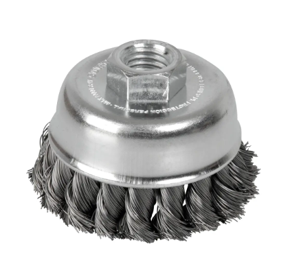 Carda copa trenzada alambre delgado 3" x 0.35 mm con rosca M14