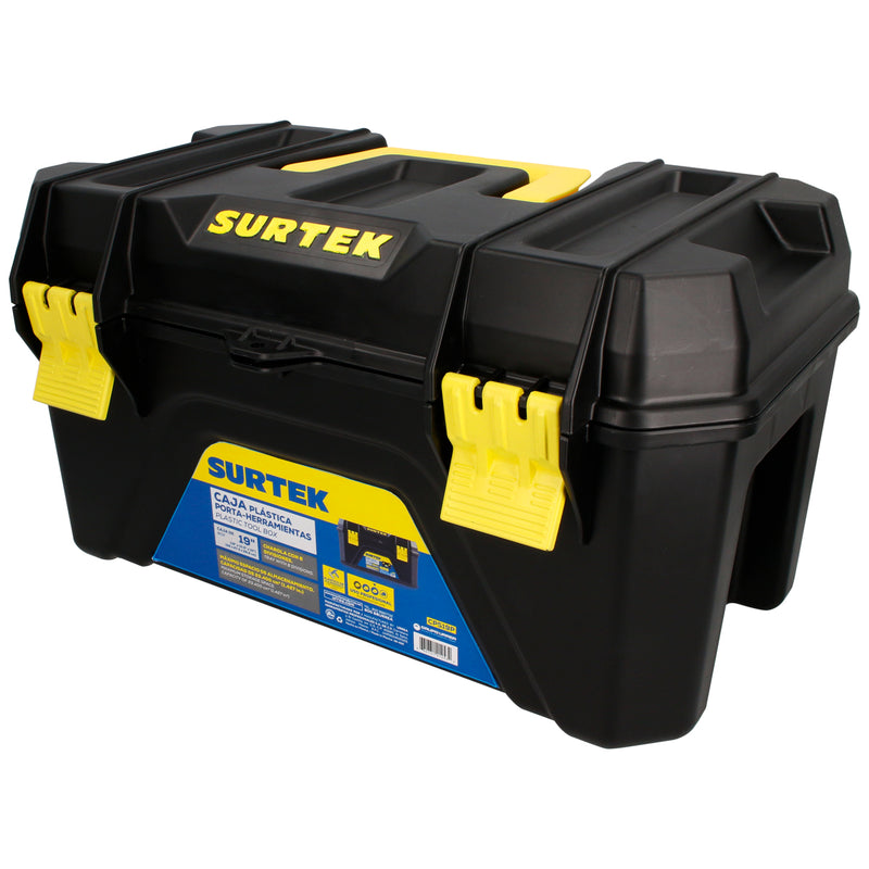 Caja Portaherramientas plástica broches plásticos y charola color negro 19" x 10"