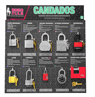 EXHIBIDOR DE CANDADOS CON 10 PZS