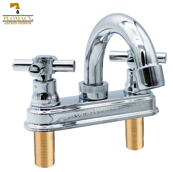Mezcladora Para Lavabo 4" Satinada Tipo Bar y Maneral Tipo Cruz  Plomacy  (PM4CS)