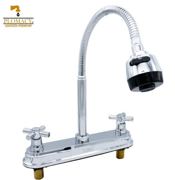 Mezcladora Para Fregadero 8" Hibrida Cuello Flexible Maneral Tipo Cruz Plomacy  (PM8FC)