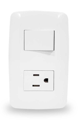 PLACA CON INTERRUPTOR SENCILLO UNA TOMA DE CORRIENTE