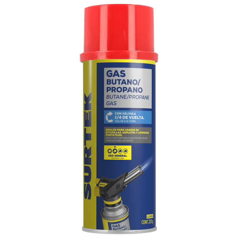 Lata gas butano propano valv 220g