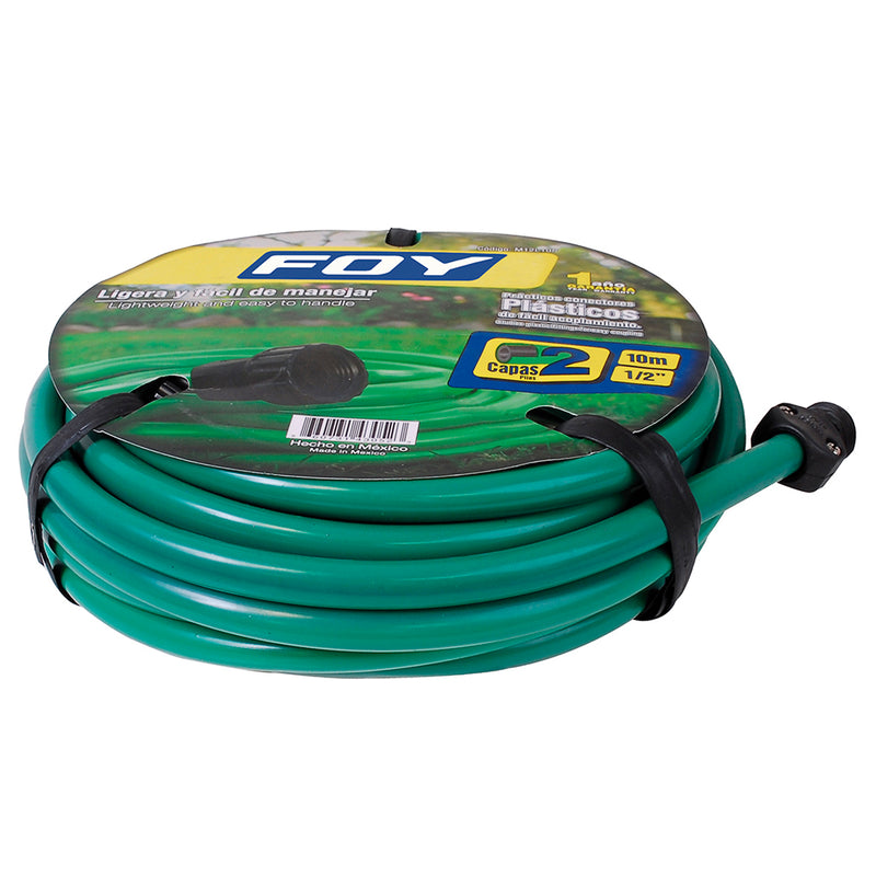 Manguera jardin verde lisa conector plast 1/2" 10m Uso ligero Foy