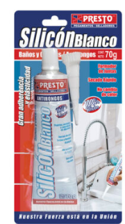 SILICON BLANCO BAÑOS Y COCINAS ANTIHONGOS TUBO 70GRS PRESTO