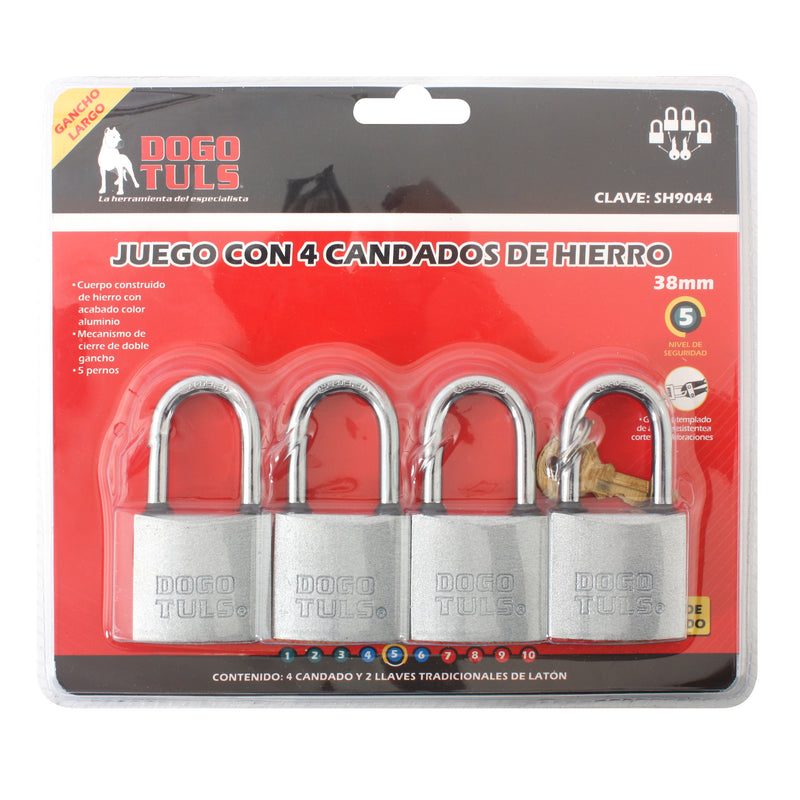 CANDADO JGO 4PZ HIERRO 38MM GANCHO LARGO